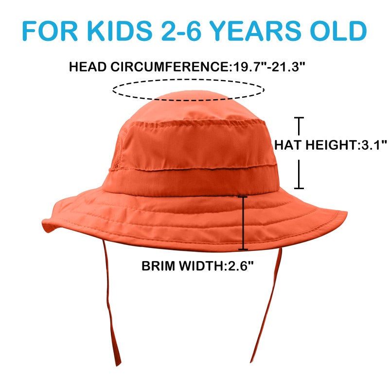 Connectyle Kids UPF 50+ Bucket Sun Hat UV Sun Protection Hats Wide Brim Summer Beach Hat Orange - Image 2